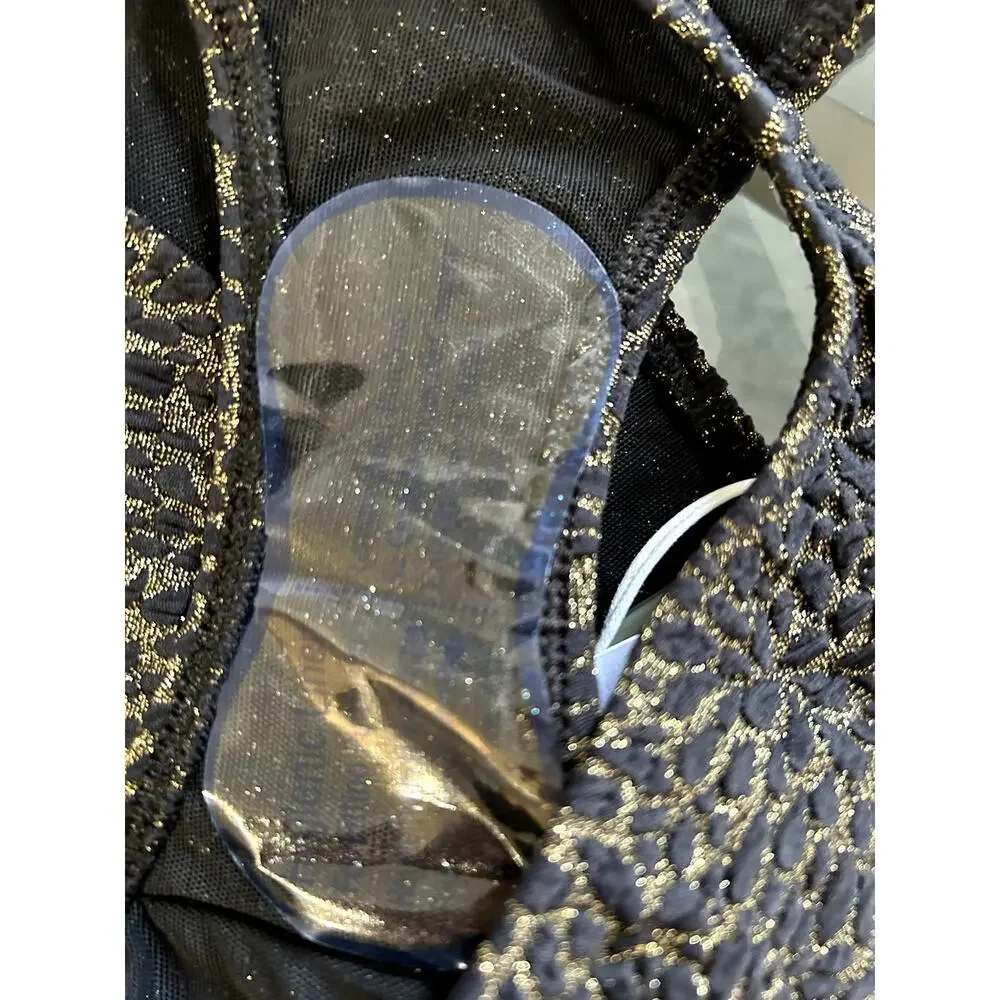 Andie Swim The Tropez Bikini Bottom In Black and Gold Print Size M NWT